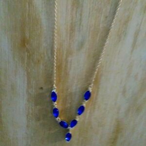 Elegant Blue Crystal Marquis Stones and S Silver Necklace Necklace Adjusts 16 18